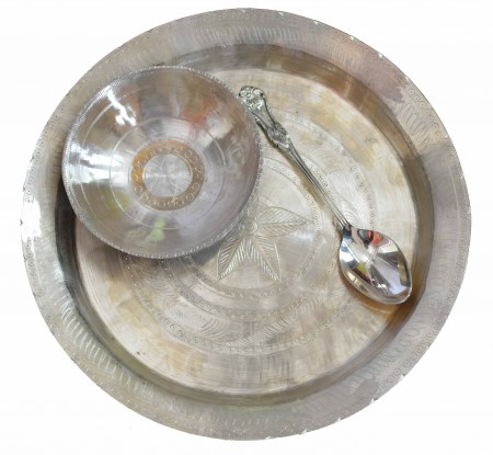 Handicraft Kansa Annaprasana Set (Plate/Dish-1, Bowl/Bati -1 and Spoon-1)